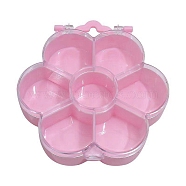 Plastic Bead Containers, Flower Shaped Beads Case with 7 Compartments, for DIY Art Craft, Nail Diamonds, Bead Storage, Pearl Pink, 12x11x2.9cm(CON-YW0001-51)