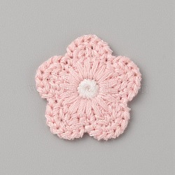 Two Tone Polyester Knitted Ornament Accessories, for DIY Sewing Crafts, Flower, Pink, 25~26x26~27x2mm(DIY-WH0308-416E)