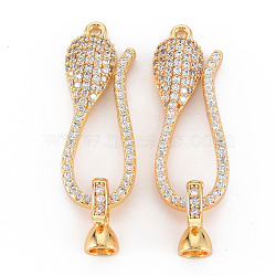 Brass Micro Pave Clear Cubic Zirconia Fold Over Clasps, Nickel Free, Snake, Real 18K Gold Plated, 33x12x7mm, hole: 1.5mm, Clasp: 12x5.5x6.5mm, Inner Diameter: 3.5mm(KK-S354-307-NF)