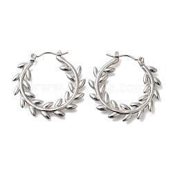 304 Stainless Steel Leaf Hoop Earrings for Women, Stainless Steel Color, 28.5x2mm(EJEW-S227-67P)