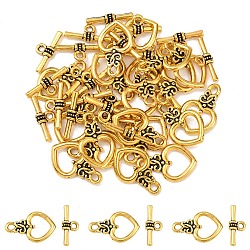 20Pcs Tibetan Style Toggle Clasps, Cadmium Free & Lead Free, with Zinc Alloy, Heart, Antique Golden, Heart: 21x13mm, Hole: 2mm, Bar: 16.5mm long, Hole: 1.5mm(TIBE-YW0002-03)