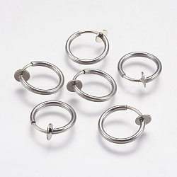 304 Stainless Steel Retractable Clip-on Hoop Earrings, Hypoallergenic Earrings, For Non-pierced Ears, with Spring Findings, Stainless Steel Color, 13x4.5mm, Inner Diameter: 10mm(X-STAS-K171-53P)