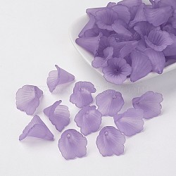 Transparent Acrylic Bead Caps, Trumpet Flower Beads, Frosted, Flower, Medium Purple, 19~20x18~19x17mm, Hole: 1.5mm(X-PL551-C08)