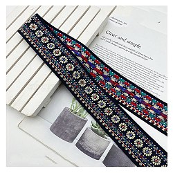 Ethnic Style Embroidery Rhombus Polyester Ribbons, Jacquard Ribbon, Garment Accessories, Flat, Midnight Blue, 1-3/4 inch(45mm)(PW-WG83240-15)