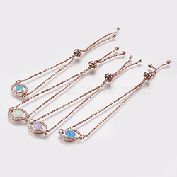 Adjustable Brass Bolo Bracelets, Slider Bracelets, Box chains, with Synthetic Opal and Cubic Zirconia, Mixed Color, 9 inches~9-1/4 inches(230~235mm), 1mm(BJEW-I240-09RG)