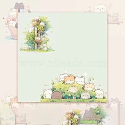 Cat Pattern Memo Pad Sticky Notes, Sticker Tabs, for Office School Reading, Square, Pale Green, 76x76mm, 50pcs(PW-WG2A5A2-03)