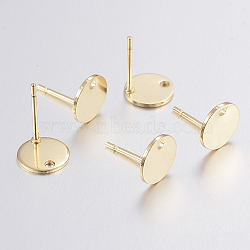 304 Stainless Steel Stud Earring Findings, with Flat Plate, Flat Round, Golden, 8x0.8mm, Hole: 1.2mm, Pin: 0.8mm(STAS-H436-21)