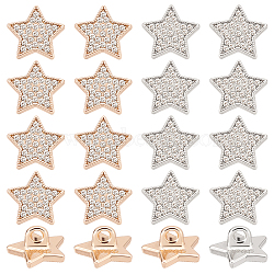 20Pcs 2 Colors Zinc Alloy Rhinestone Shank Buttons, 1-Hole, Star, Mixed Color, 12x11x6mm, Hole: 2mm, 10pcs/color(AJEW-GA0006-90)