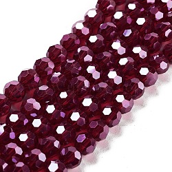 Electroplate Transparent Glass Beads Strands, Faceted, Round, Pearl Luster Plated, Dark Red, 6mm, Hole: 1mm, about 98~100pcs/strand, 20.39~20.59 inch(51.8~52.3cm)(EGLA-A035-T6mm-A02)