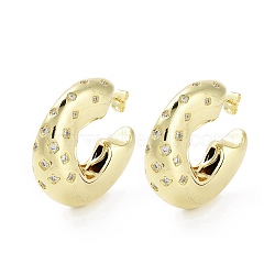 Rack Plating Brass Micro Pave Cubic Zirconia Studs Earrings, Half Hoop Earrings for Women, Long-Lasting Plated, Lead Free & Cadmium Free, Real 18K Gold Plated, 38x13.5mm(EJEW-B047-05G-01)