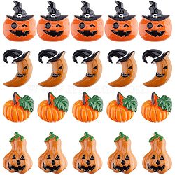 40Pcs 4 Styles Halloween Theme Opaque Resin Cabochons, for Jewelry Making, Pumpkin Jack-O'-Lantern ^& Moon & Pumpkin, Mixed Shapes, Mixed Color, 20~29x20~22.5x7~8mm, 10pcs/style(RESI-GF0001-09)
