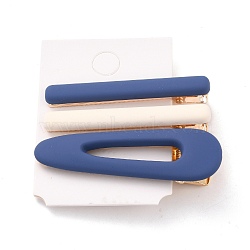 Resin Alligator Hair Clips, with Light Gold Alloy Findings, Rectangle & Teardrop, Marine Blue, 61x7.5x15mm, 3pcs/set(PHAR-C007-01E)