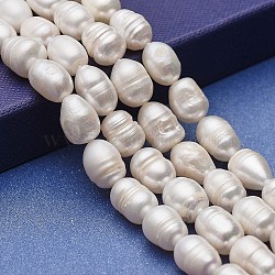 Natural Cultured Freshwater Pearl Beads Strands, Potato, White, 8~14x8~10mm, Hole: 0.5mm, about 31~32pcs/strand, 13.77~13.89 inch(35~35.3cm)(PEAR-P060-03B-01)