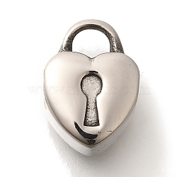 304 Stainless Steel European Beads, Large Hole Beads, Heart Padlock, Antique Silver, 14.5x10x6.5mm, Hole: 4.5mm(STAS-G350-14AS)