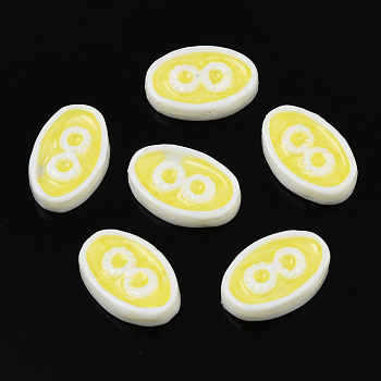 Opaque Resin Cabochons, with Enamel, Oval with Infinity, Yellow, 10x7x2.5mm