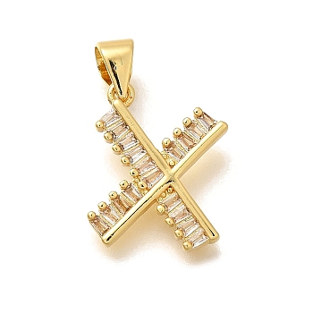 Rack Plating Brass Micro Pave Cubic Zirconia Pendants, Long-Lasting Plated, Lead Free & Cadmium Free,Real 18K Gold Plated, Letter Charms, Letter X, 16x12.5x2mm Hole: 5x3mm