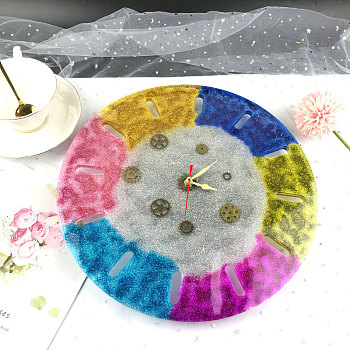 Flat Round Clock Wall Decoration Food Grade Silicone Molds, for UV Resin, Epoxy Resin Craft Making, Floral White, 324x12mm
