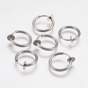 304 Stainless Steel Retractable Clip-on Hoop Earrings, Hypoallergenic Earrings, For Non-pierced Ears, with Spring Findings, Stainless Steel Color, 13x4.5mm, Inner Diameter: 10mm