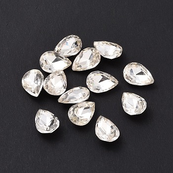 Glass Rhinestone Cabochons, Pointed Back & Silver Back Plated, Teardrop, Crystal, 10x7x3.5mm