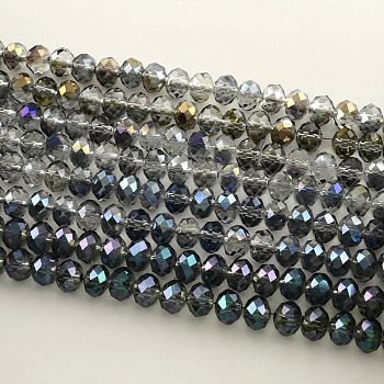 Electroplate Faceted Rondelle Glass Bead Strands, Mixed Color, 8x5.5mm, Hole: 1.5mm, about 72pcs/strand
