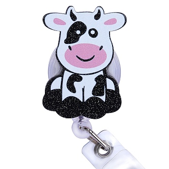 Acrylic & ABS Plastic Badge Reel, Retractable Badge Holder, Cow, 100mm, Cow: 50x36.5mm