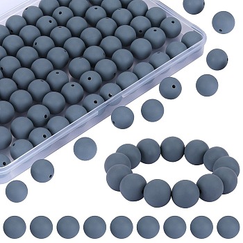 80Pcs Round Silicone Focal Beads, Chewing Beads For Teethers, DIY Nursing Necklaces Making, Dark Gray, 15mm, Hole: 2mm