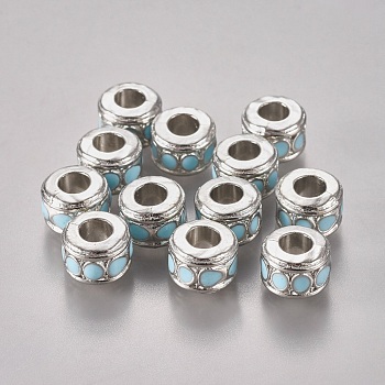 Alloy European Beads, with Enamel, Large Hole Beads, Lead Free & Cadmium Free & Nickel Free, Column, Platinum Color, Size: about 10mm in diameter, 7mm thick, hole: 4.5mm