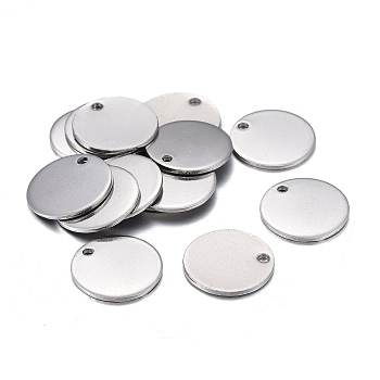 201 Stainless Steel Charms, Stamping Blank Tag, Laser Cut, Flat Round, Stainless Steel Color, 15x1mm, Hole: 1.6mm