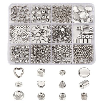 465Pcs 12 Styles CCB Plastic Spacer Beads, Mixed Shape, Platinum, 3~8.5x3~9x3mm, Hole: 1~1.6mm