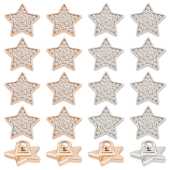 20Pcs 2 Colors Zinc Alloy Rhinestone Shank Buttons, 1-Hole, Star, Mixed Color, 12x11x6mm, Hole: 2mm, 10pcs/color