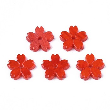 Opaque Acrylic Beads, Sakura, Red, 10.5x11x2mm, Hole: 1.2mm