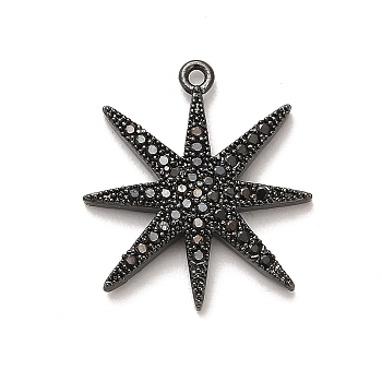 Rack Plating Brass Micro Pave Clear Cubic Zirconia Pendants, Long-Lasting Plated, Lead Free & Cadmium Free, Star Charms, Black, 22x19.5x3mm, Hole: 1.2mm