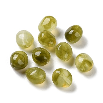 Transparent Resin Beads, Egg Shape, Olive Drab, 15x13x10.5mm, Hole: 1.6mm