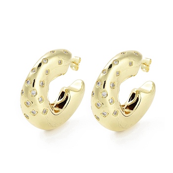 Rack Plating Brass Micro Pave Cubic Zirconia Studs Earrings, Half Hoop Earrings for Women, Long-Lasting Plated, Lead Free & Cadmium Free, Real 18K Gold Plated, 38x13.5mm