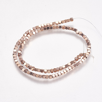 Electroplate Non-magnetic Synthetic Hematite Beads Strands, Faceted, Square, Rose Gold Plated, 2x2.5x2.5mm, Hole: 0.5mm, about 170~180pcs/strand, 16 inch
