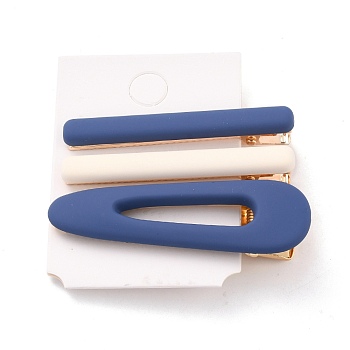 Resin Alligator Hair Clips, with Light Gold Alloy Findings, Rectangle & Teardrop, Marine Blue, 61x7.5x15mm, 3pcs/set