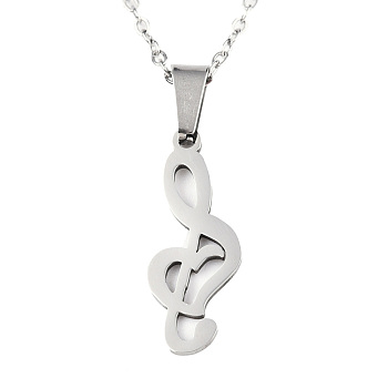 201 Stainless Steel Pendants Necklaces, with Cable Chains and Lobster Claw Clasps, Musical Note, Stainless Steel Color, 17.71 inch(45cm), 1.5mm
