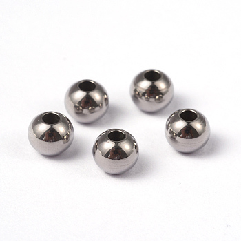 Round 202 Stainless Steel Beads, Stainless Steel Color, 6x5mm, Hole: 2mm