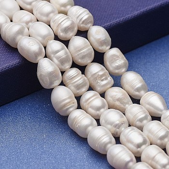 Natural Cultured Freshwater Pearl Beads Strands, Potato, White, 8~14x8~10mm, Hole: 0.5mm, about 31~32pcs/strand, 13.77~13.89 inch(35~35.3cm)