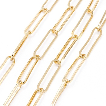 Soldered Brass Paperclip Chains, Flat Oval, Drawn Elongated Cable Chains, Long-Lasting Plated, with Spool, Real 18K Gold Plated, 22.8x5.3x1mm, about 16.4 Feet(5m)/roll