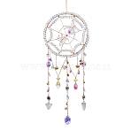 Spider Web & Spider Glass Beads Suncatchers, Teardrop Charm for Outdoor Garden Wall Hanging Decor, Clear AB, 540x170x21mm(HJEW-F027-15)