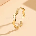 201 Stainless Steel Open Cuff Rings for Women, Wave, Golden, Inner Diameter: 17mm(FS-WG5C506-02)