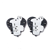 Printed Acrylic Pendants, Heart with Cup & Word Pattern, White, 41.5x38x2.5mm, Hole: 2mm(SACR-G023-A02)