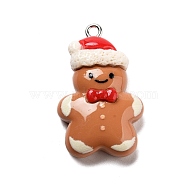 Christmas Theme Resin Pendants, with Platinum Iron Loop, Gingerbread Man, 31x19.5x9mm, Hole: 2mm(RESI-R450-04A)