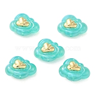 Resin Cartoon Cloud Beads, with Golden Plated Alloy Smiling Face, Turquoise, 22x29x15mm, Hole: 1.8mm(RESI-C047-01A)