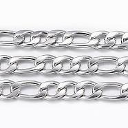 304 Stainless Steel Figaro Chains, Unwelded, with Spool, Stainless Steel Color, 5.5~7x4x1mm, about 65.61 Feet(20m)/roll(CHS-H009-13P)