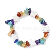 Natural & Synthetic Mixed Gemstone Chips & Shell Beaded Stretch Bracelet, Star, Wide: 12mm, Inner Diameter: 1-3/4 inch(4.45cm)(BJEW-JB09897-03)