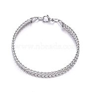 304 Stainless Steel Wheat Chain, Foxtail Chain Bracelets, Textured, with Lobster Claw Clasps, Stainless Steel Color, 8-7/8 inch(22.5cm), 7mm(BJEW-G631-11P)