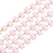 304 Stainless Steel Bone Shape Link Chains, with Enamel, Real 18K Gold Plated, Soldered, Pearl Pink, 7x6x1mm, about 3.28 Feet(1m)/Strand(STAS-N092-127)