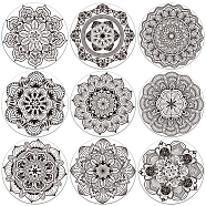 Composite Wood Board Cup Mats Set, Mandala Pattern Printed Coasters, Flat Round, 100x5mm, 1pc/style, 9 style, 9pcs/set(DJEW-WH0040-015)